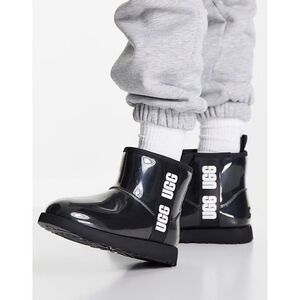 UGG Womens Size 8 Classic Clear Mini Rain Boot Black Stlye 1113190